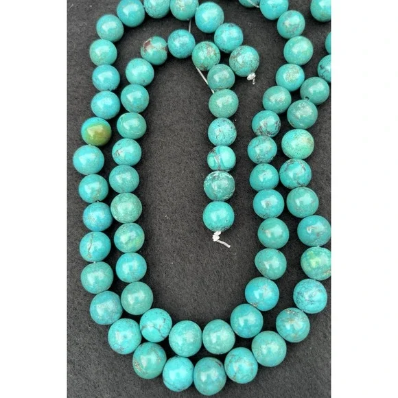 Natural Turquoise Smooth Round Beads 10mm 68 Beads + Zuni Carved Bear - Picture 2 of 12